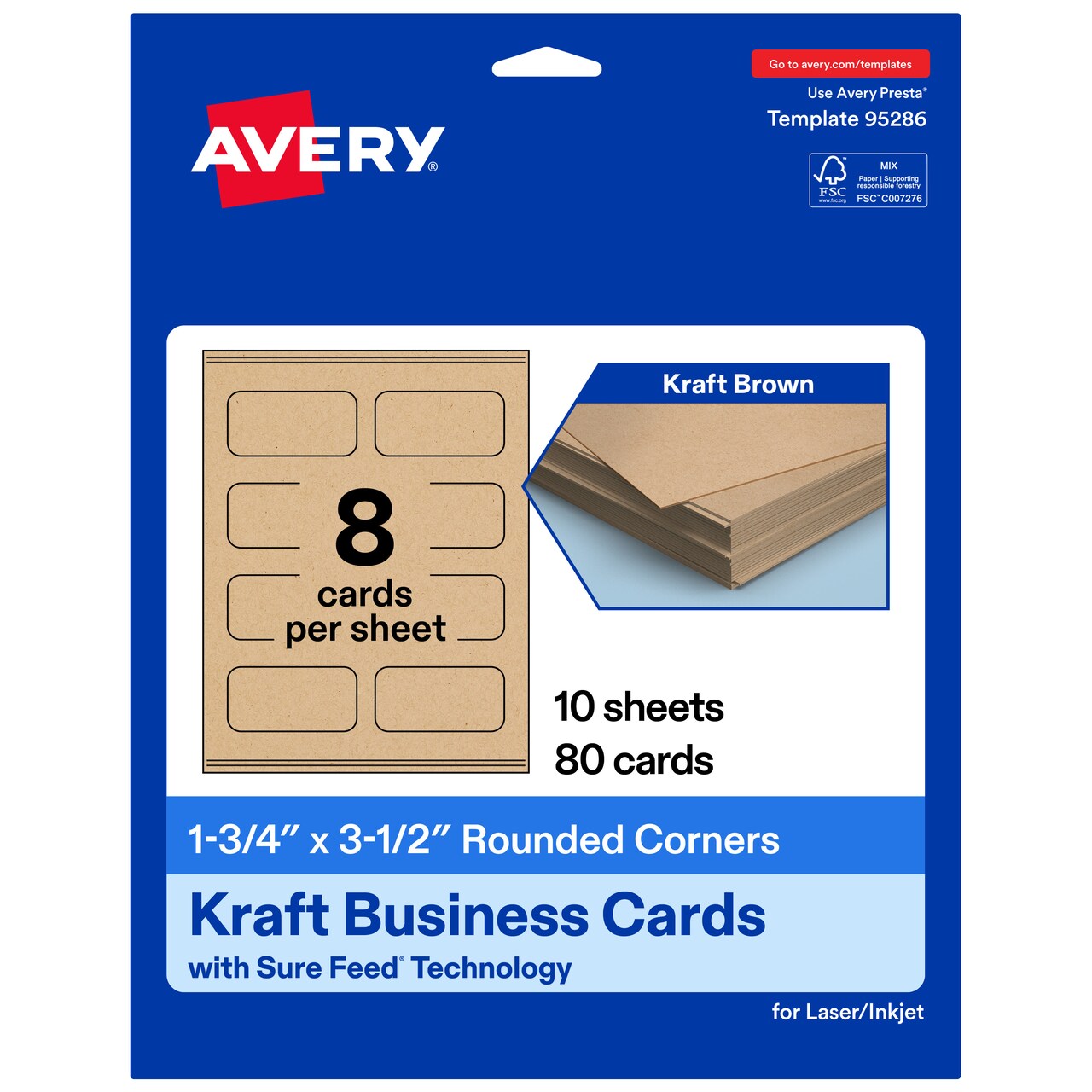 1-3/4" x 3-1/2" Rectangle Rounded Corners, Kraft Brown Business Cards